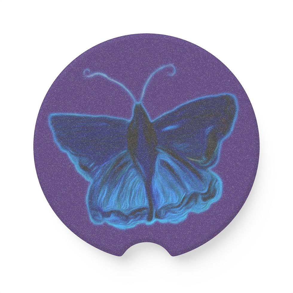 Thumbnail: Butterfly Soapstone Car Coaster — Purple Neon Moth Drink Holder