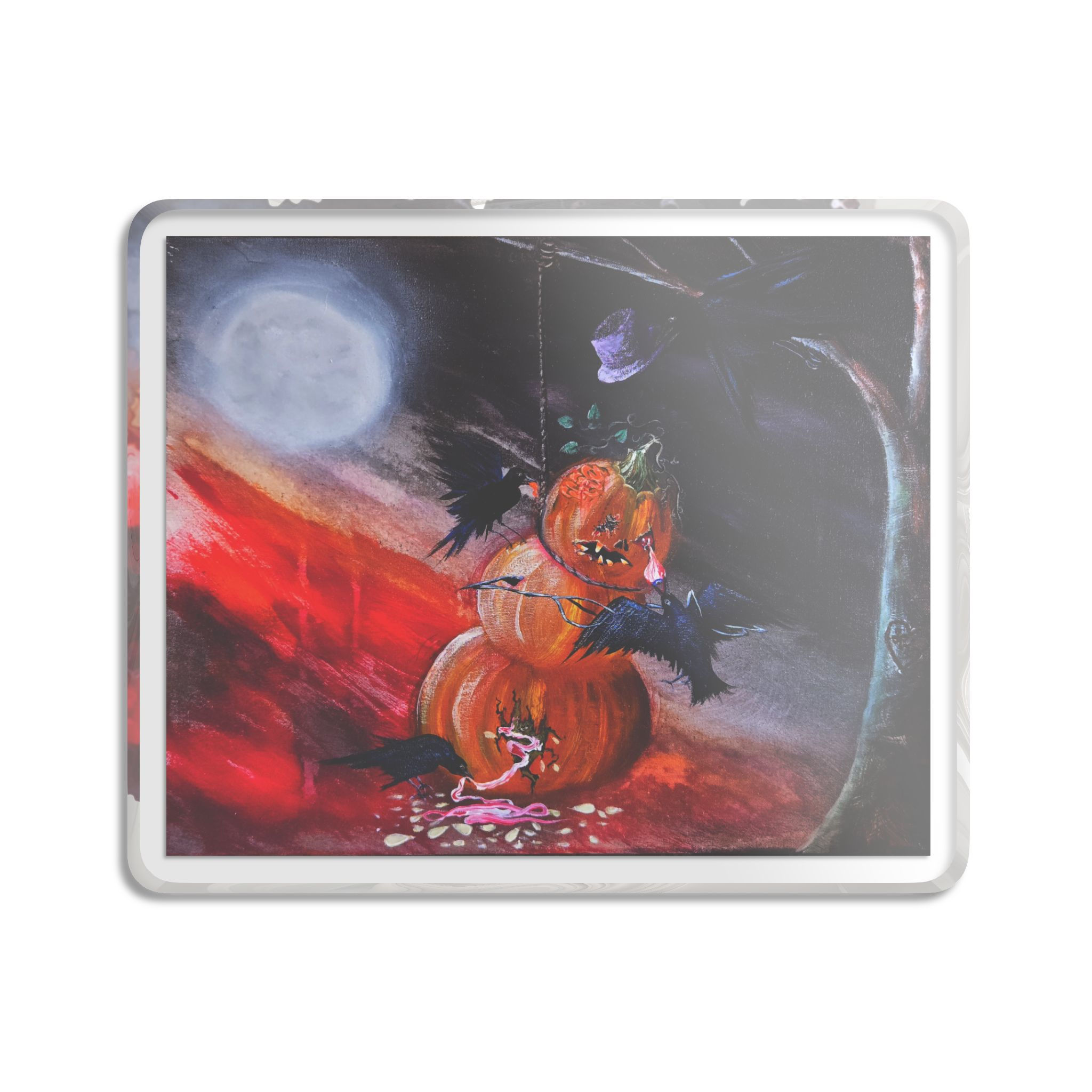 Pumpkin Witch Acrylic Art Block — Halloween Night Scene