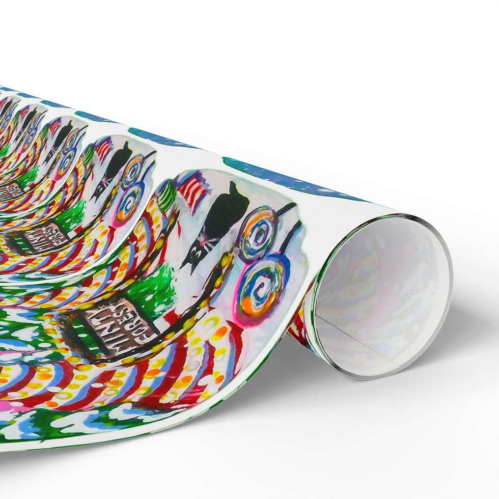 Thumbnail: Festive Cat Minty Forest Trees Wrapping Paper Roll Colorful Holiday Gift Wrap