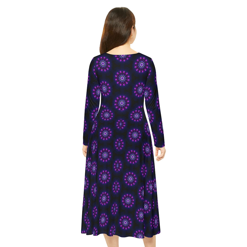 Thumbnail: Purple Mandala Long-Sleeve Dance Dress Women's Boho Maxi Performance Dress