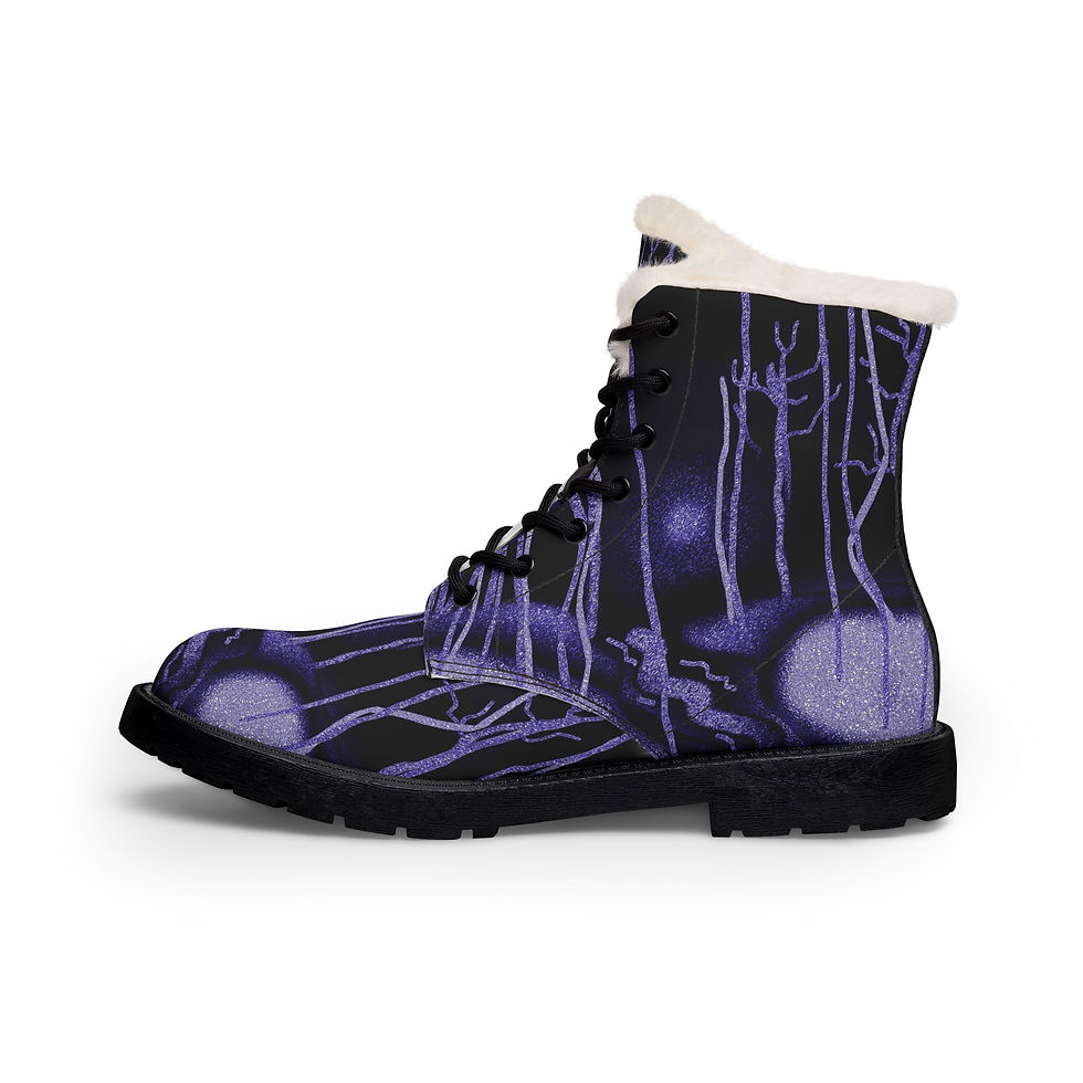 Thumbnail: Gothic Men's Purple Night Forest Fur-Lined Leather Boots by Melody Lane