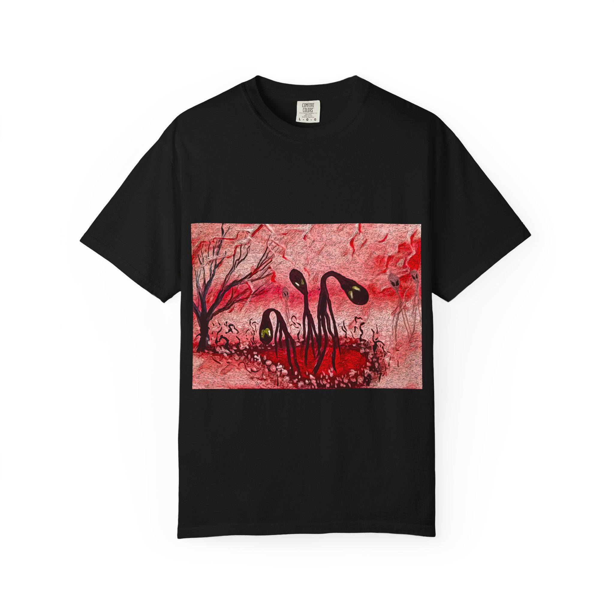 Abstract Red Nightmare Creatures T-Shirt Surreal Horror Aliens by Melody Lane