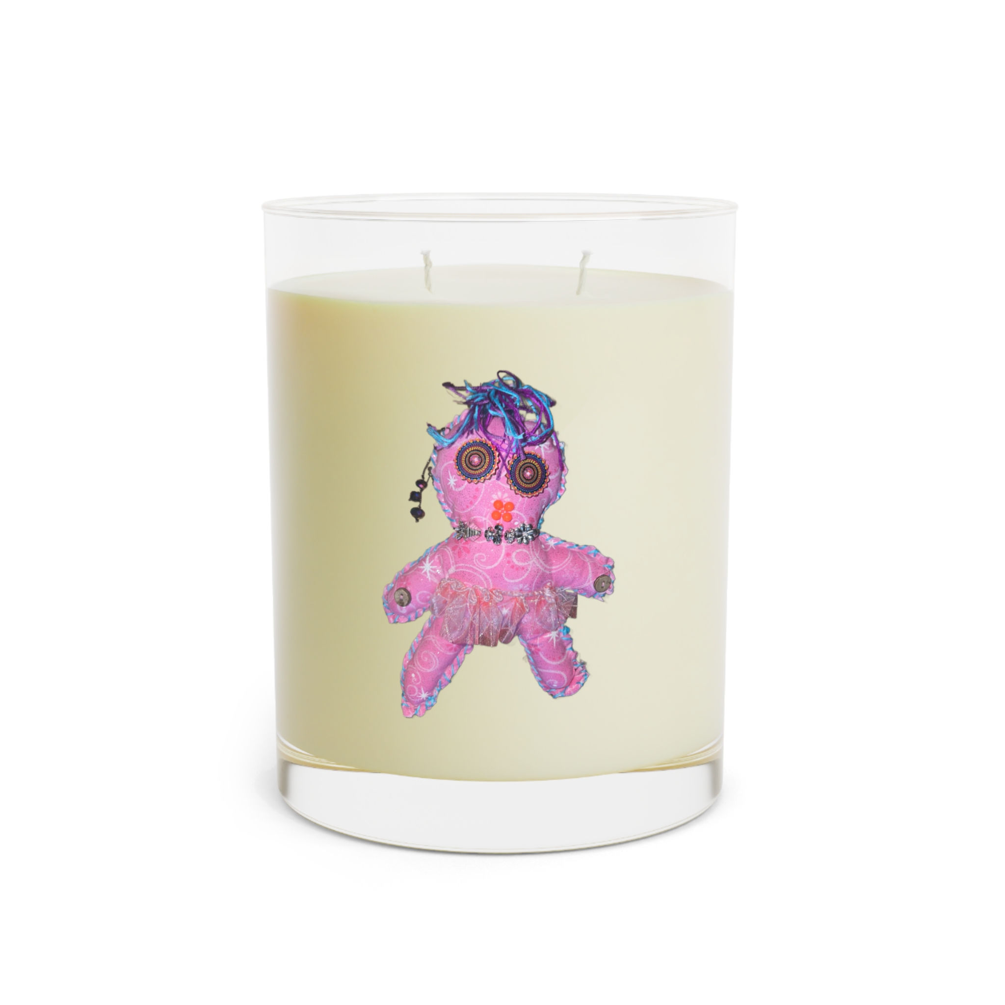 11oz Scented Candle with Pink Voodoo Doll Design – Floral/Vanilla Aromas