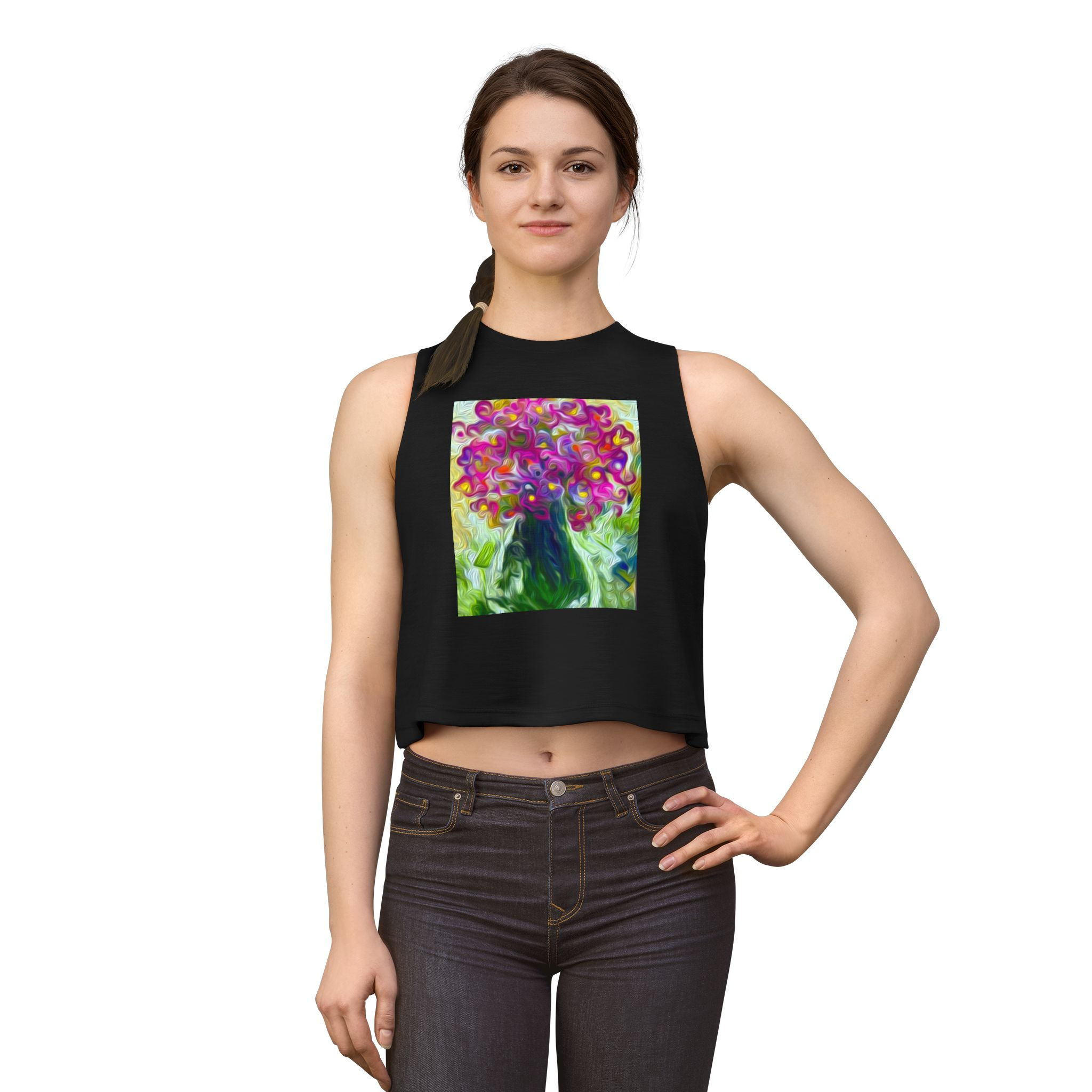 Floral Burst Crop Top Vibrant Pink Flowers Vase Art Tank by Melody Lane
