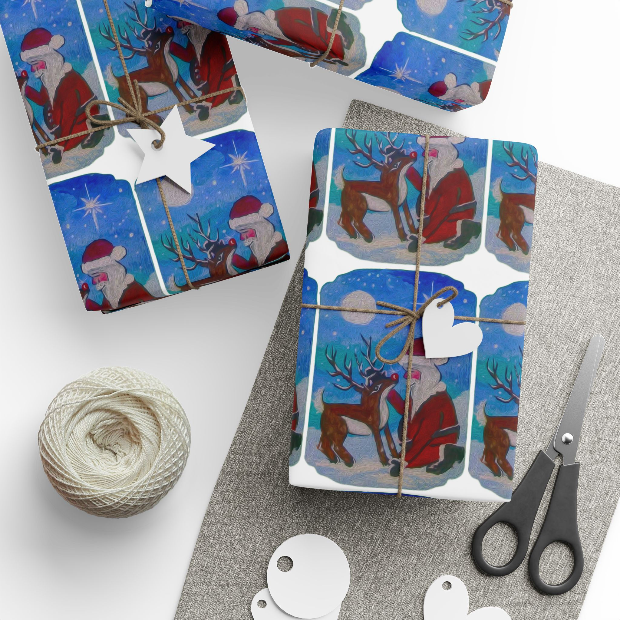Santa & Reindeer Christmas Wrapping Paper — Festive Holiday Gift Wrap