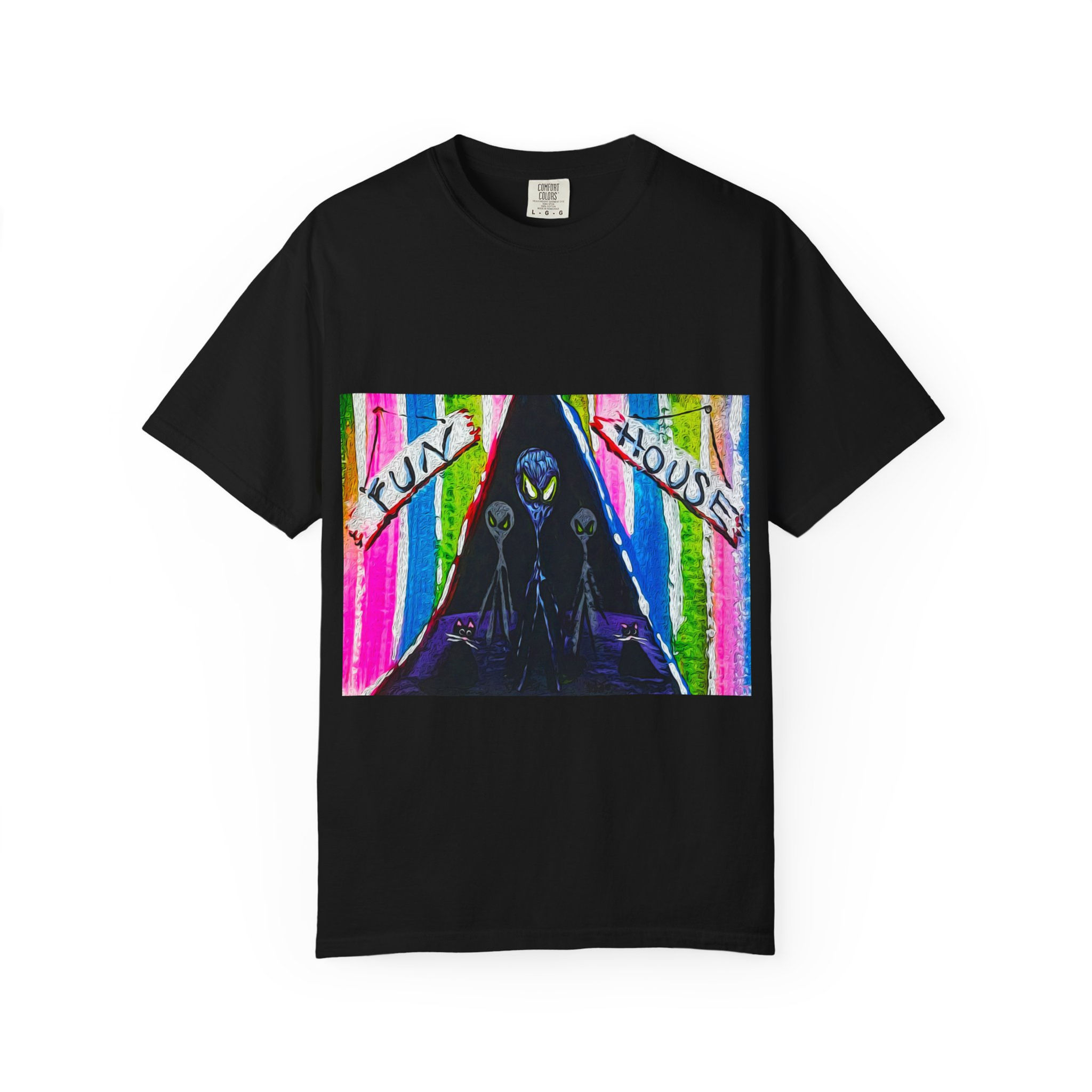 Aliens Cats Fun House Carnival T-shirt Striped Circus Tent Theme by Melody Lane