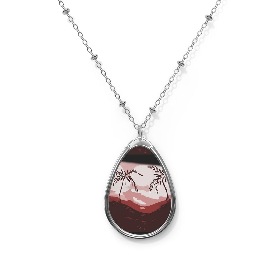 Thumbnail: Sunset Palm Oval Necklace Teardrop Pendant Tropical Beach Melody Lane