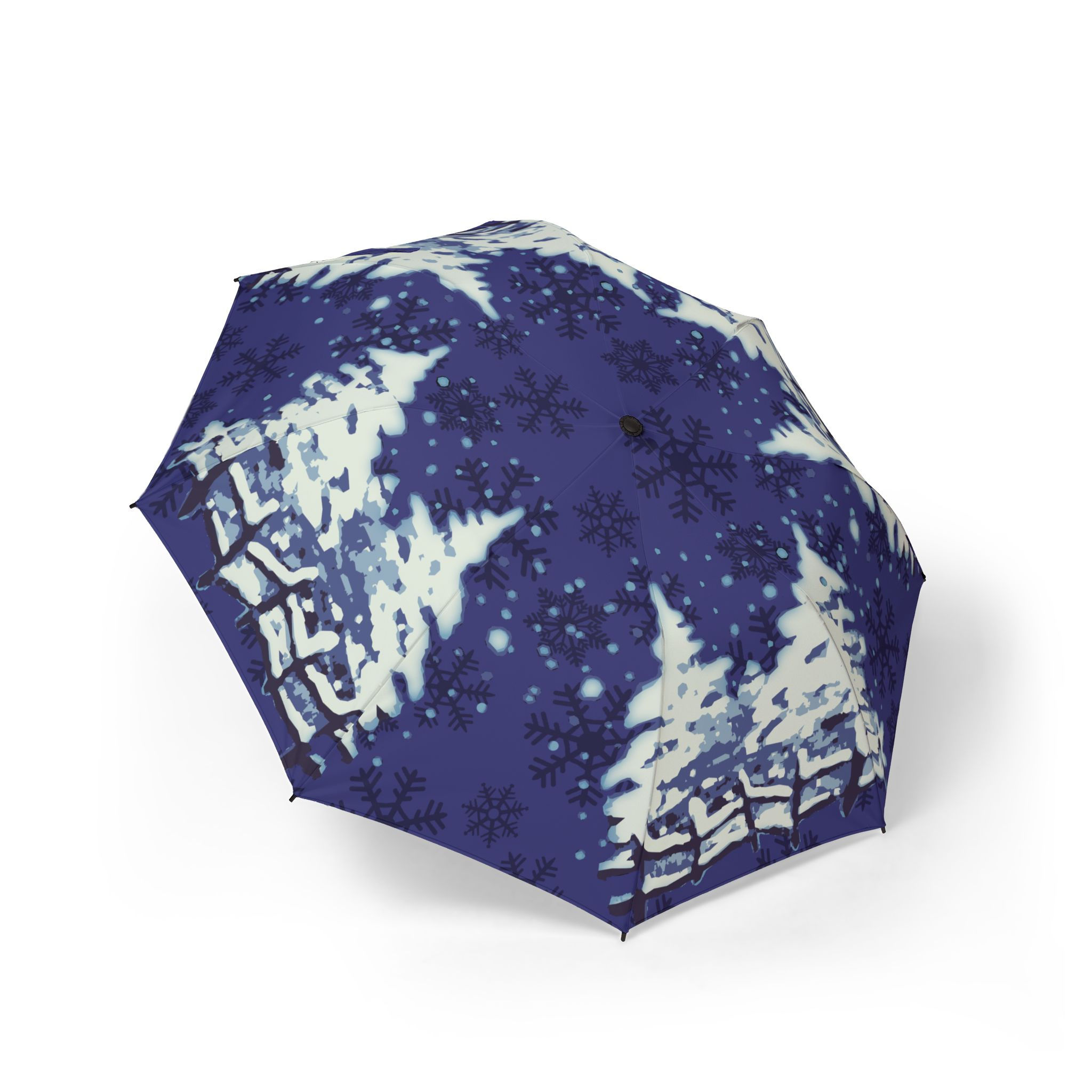 Foldable Umbrella Winter Snowflake Trees Print Compact Semi‑Automatic Rain Snow