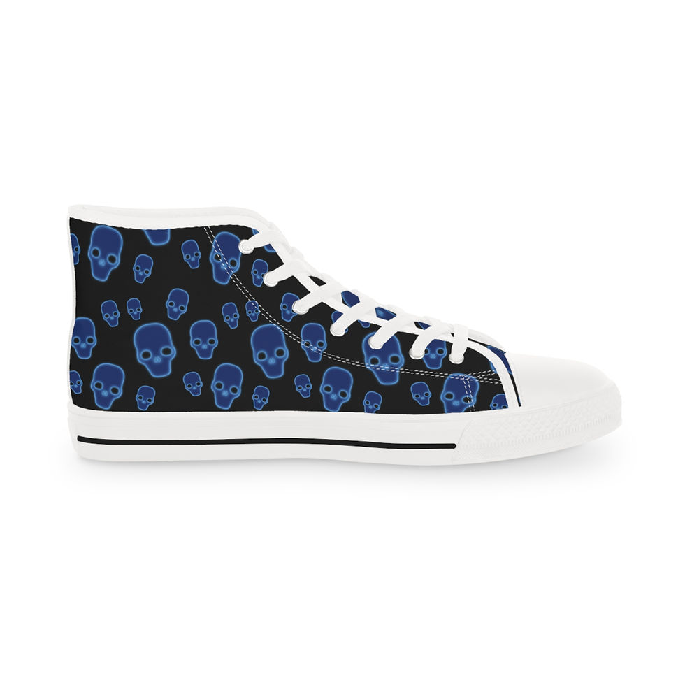 Thumbnail: Blue Skull Pattern Black White High Top Sneakers Men's Edgy Streetwear Shoes