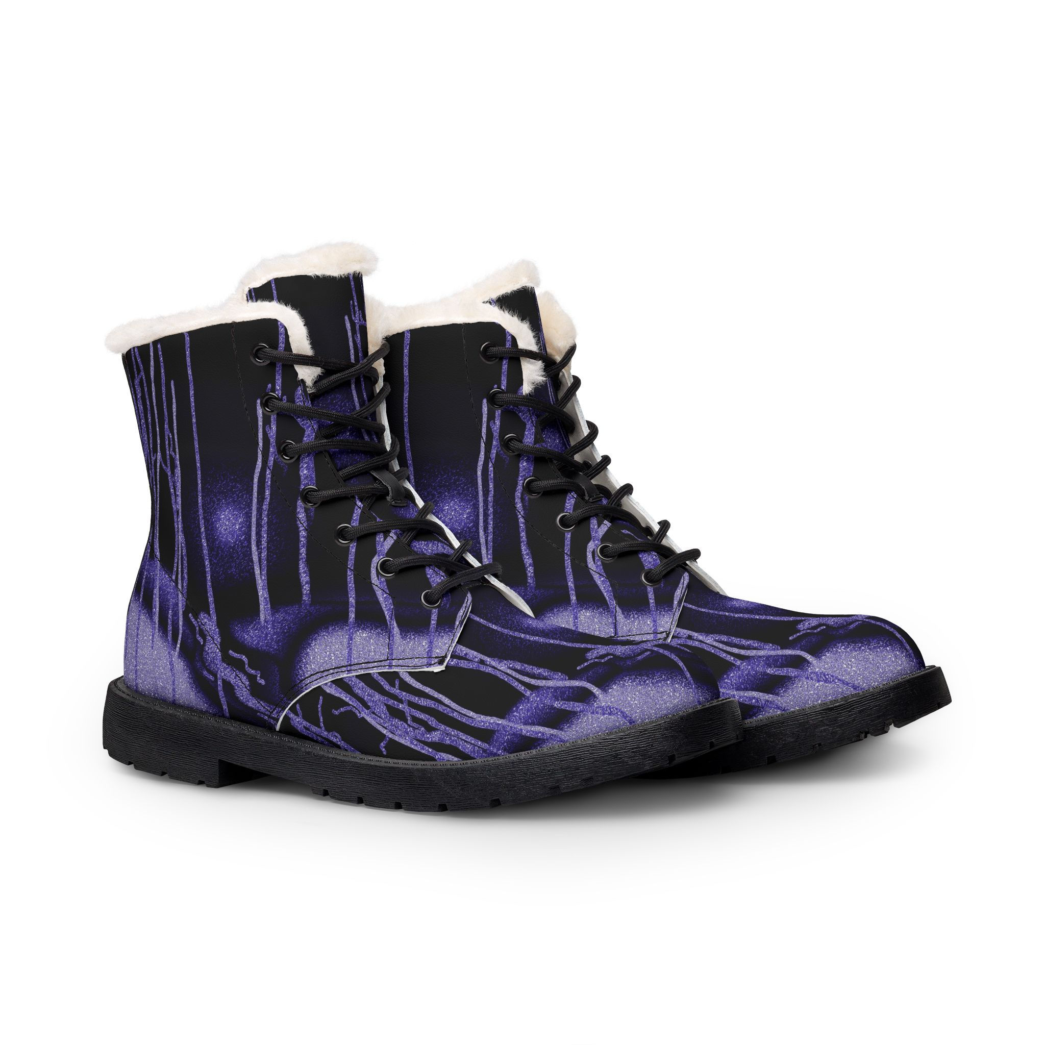 Gothic Men's Purple Night Forest Fur-Lined Leather Boots by Melody Lane