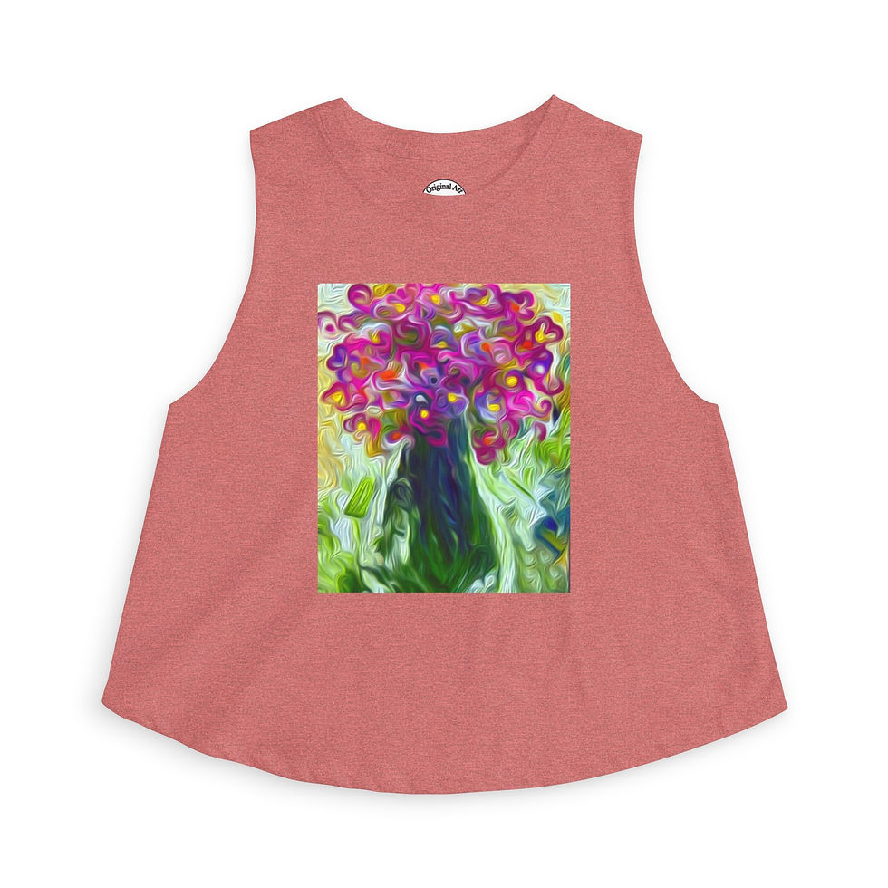 Thumbnail: Floral Burst Crop Top Vibrant Pink Flowers Vase Art Tank by Melody Lane