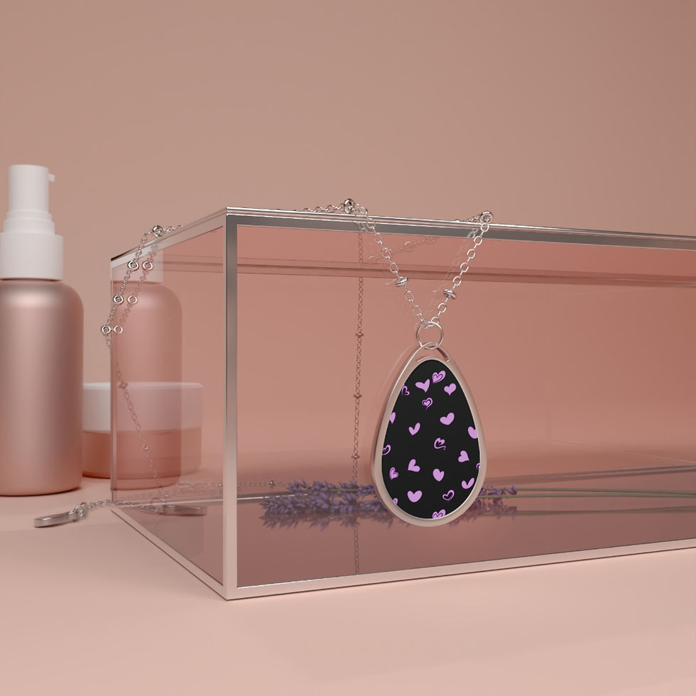 Thumbnail: Purple Pink Hearts Oval Necklace Teardrop Black Pendant Melody Lane