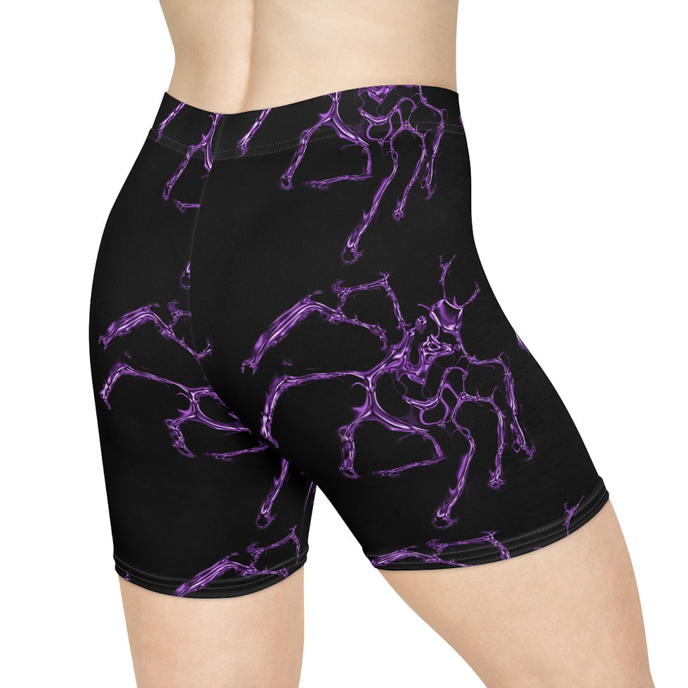 Thumbnail: Purple Spider Skeleton Women's Black Biker Shorts  Gothic Witchy by Melody Lane