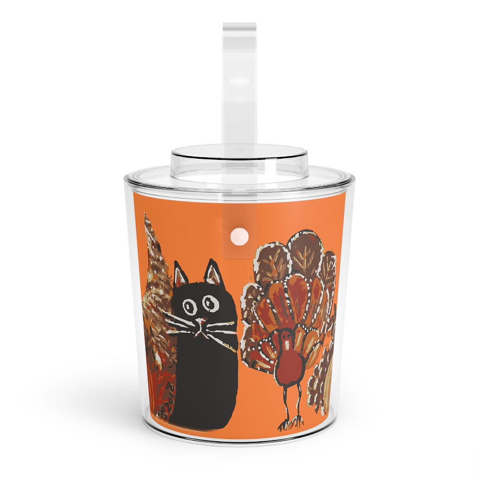 Thumbnail: Autumn Cat & Turkey Ice Bucket w/Tongs Thanksgiving Party Cooler by Melody Lane