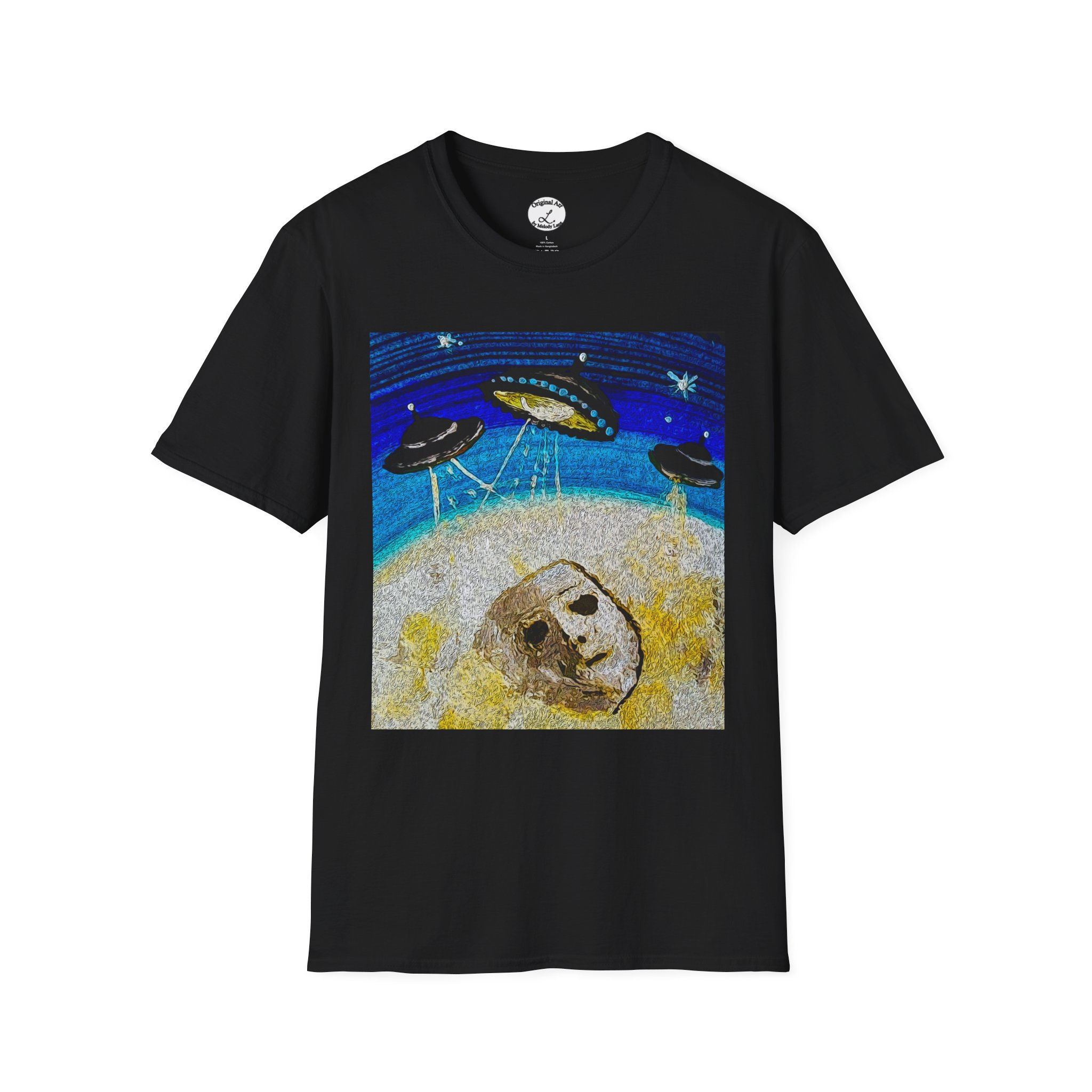Alien Spaceships Moon The Face on Mars T-Shirt UFOs Night Sky by Melody Lane