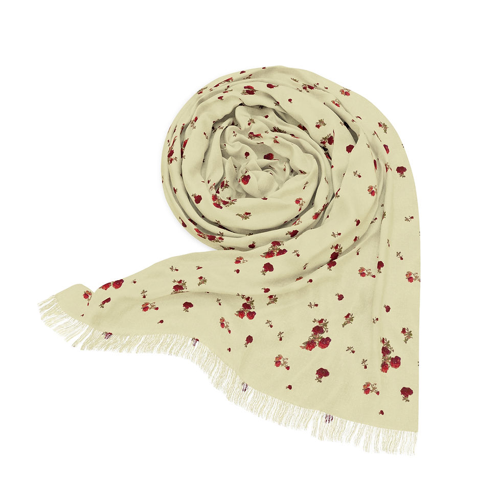 Thumbnail: Red Floral Cream Colored Scarf Lightweight Spring Petite Roses by Melody Lane