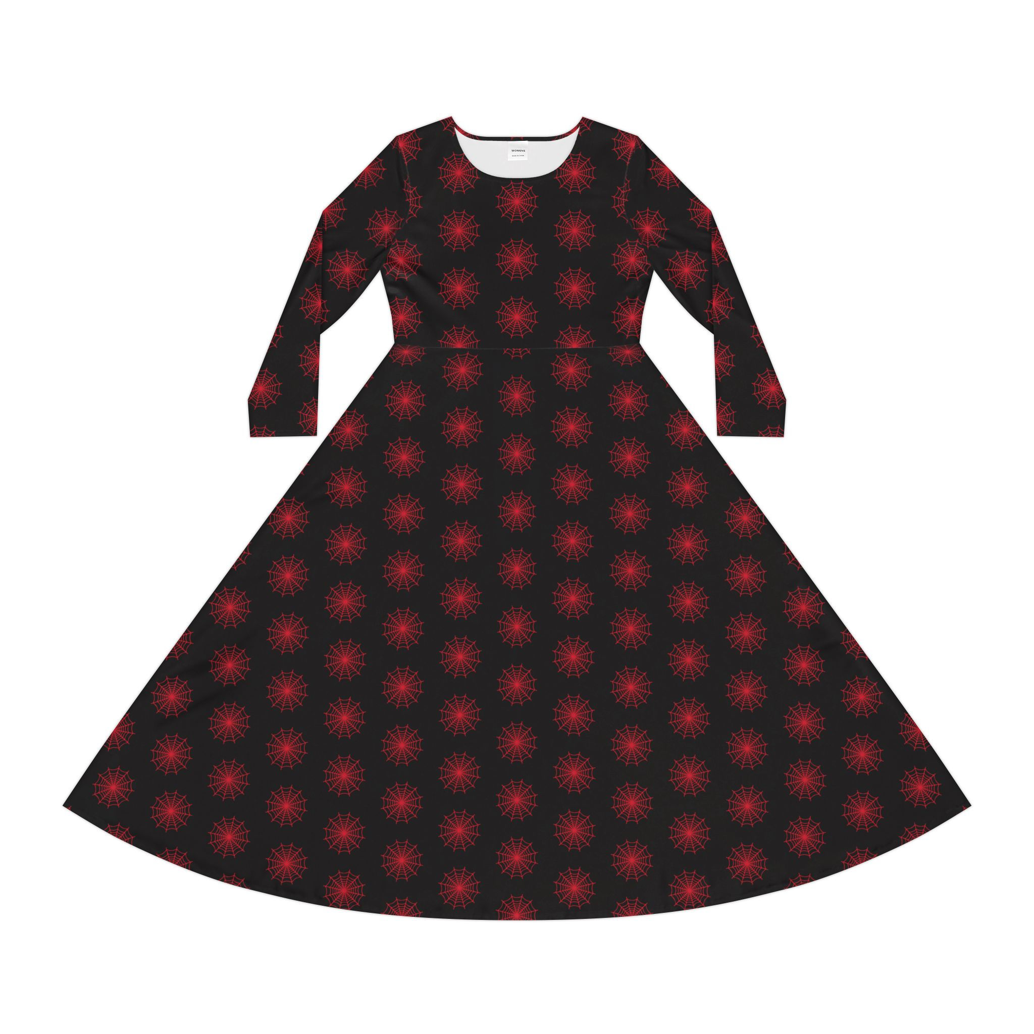 Red Spiderweb Women's goth witchy Long Sleeve black Dress by Melody Lane
