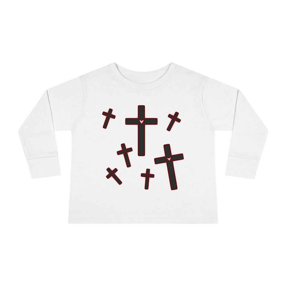 Thumbnail: Toddler Long Sleeve Tee — Cute Crosses Gothic Kids Shirt (Hearts on Crosses)