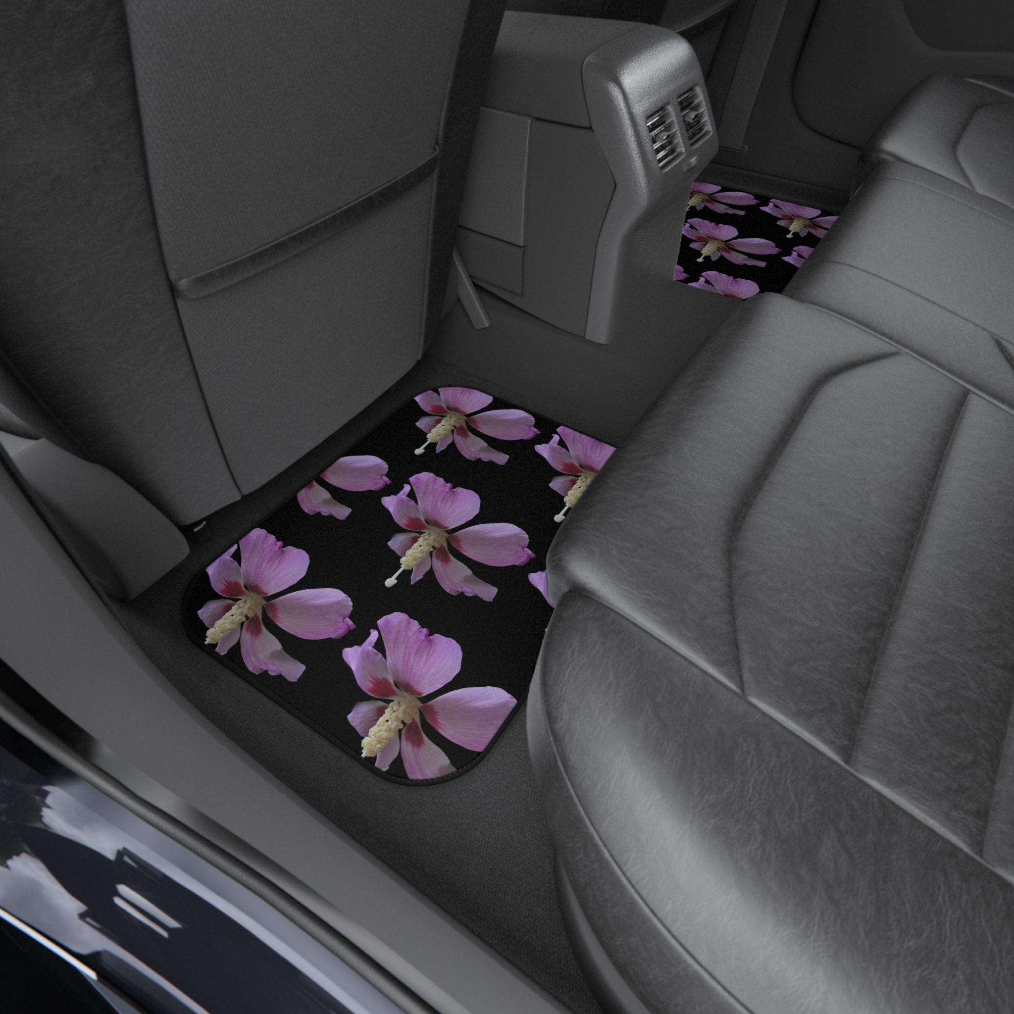 Floral Hibiscus Rear Car Mats — Pink Blossom Pattern