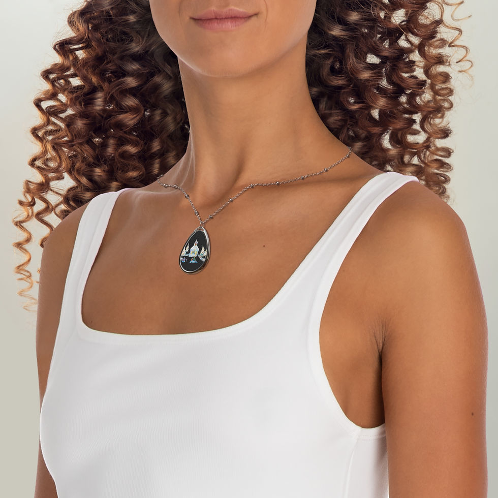 Thumbnail: Oval Necklace — Hand-Painted Winter Church Pendant Necklace