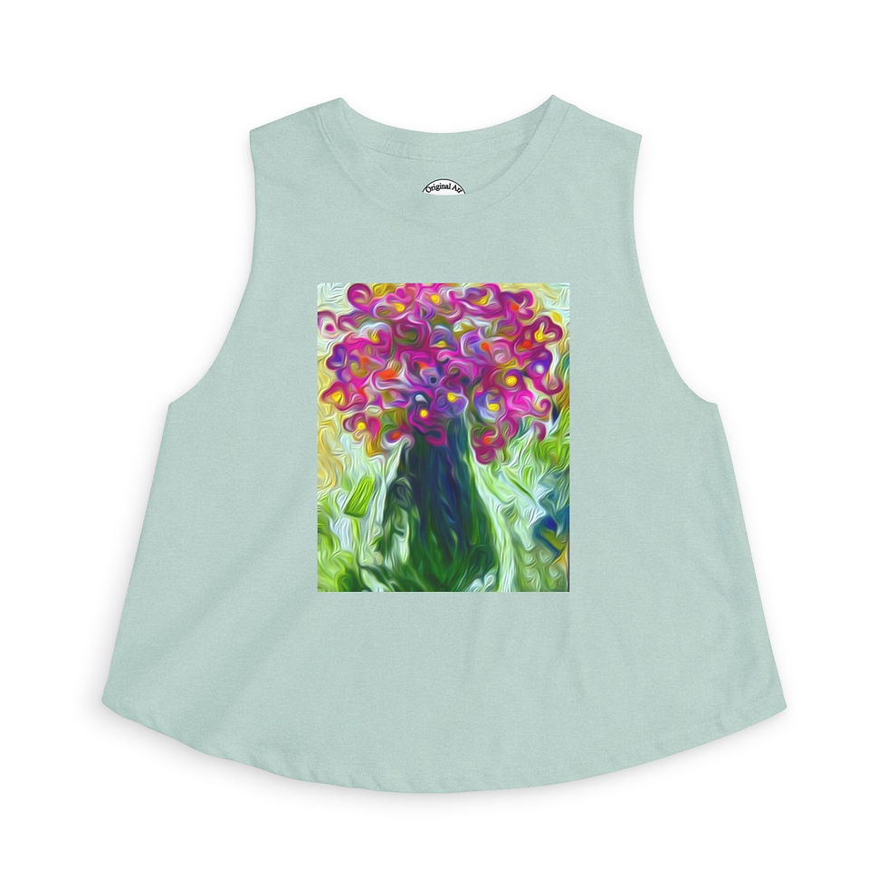Thumbnail: Floral Burst Crop Top Vibrant Pink Flowers Vase Art Tank by Melody Lane