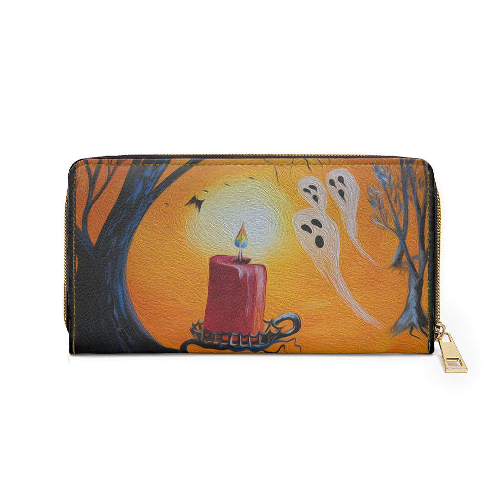 Thumbnail: Halloween Candle Zipper Wallet Spooky Ghosts Tree Full Moon Moonlight