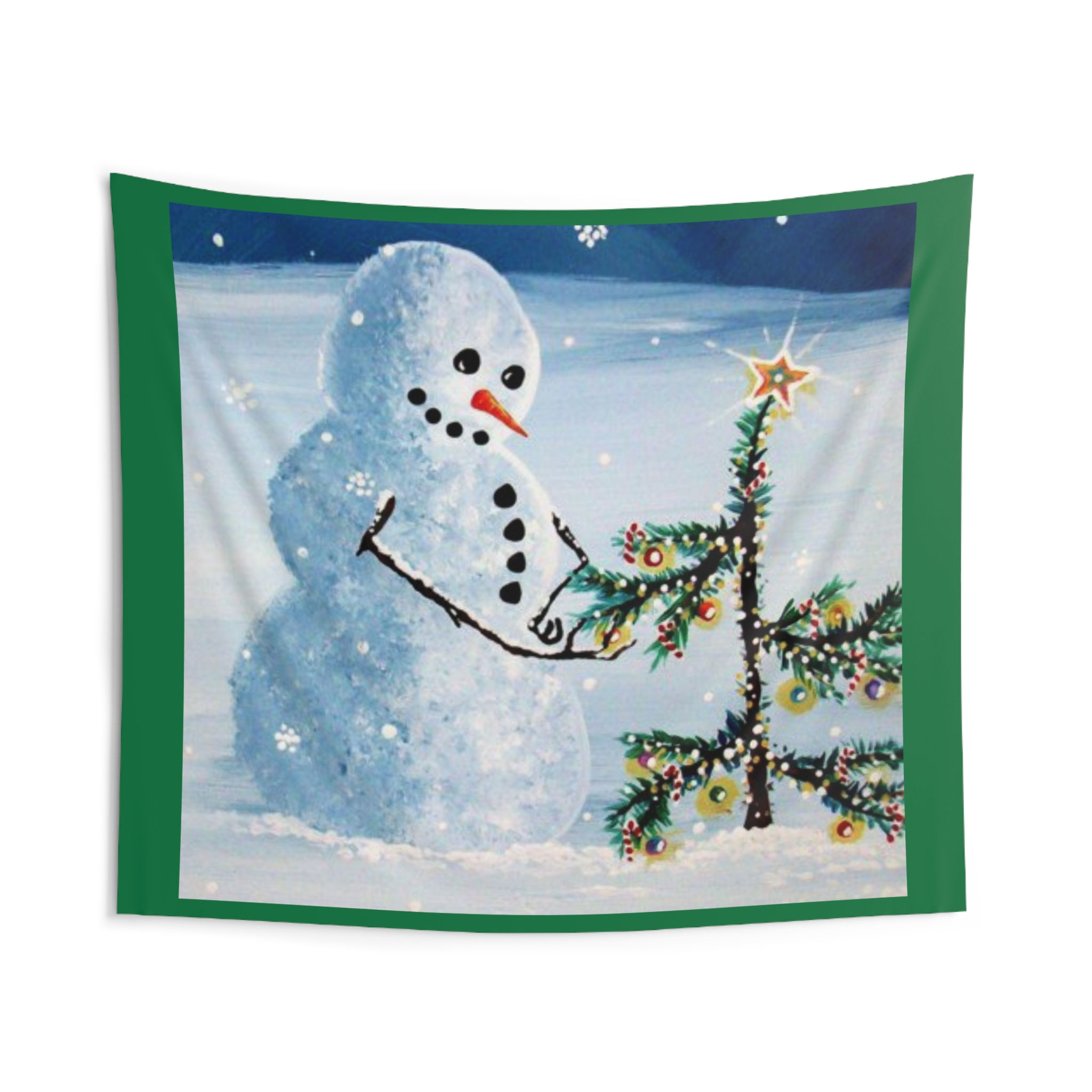 Christmas Snowman Wall Tapestry – Festive Indoor Holiday Decor with Snowy Tree