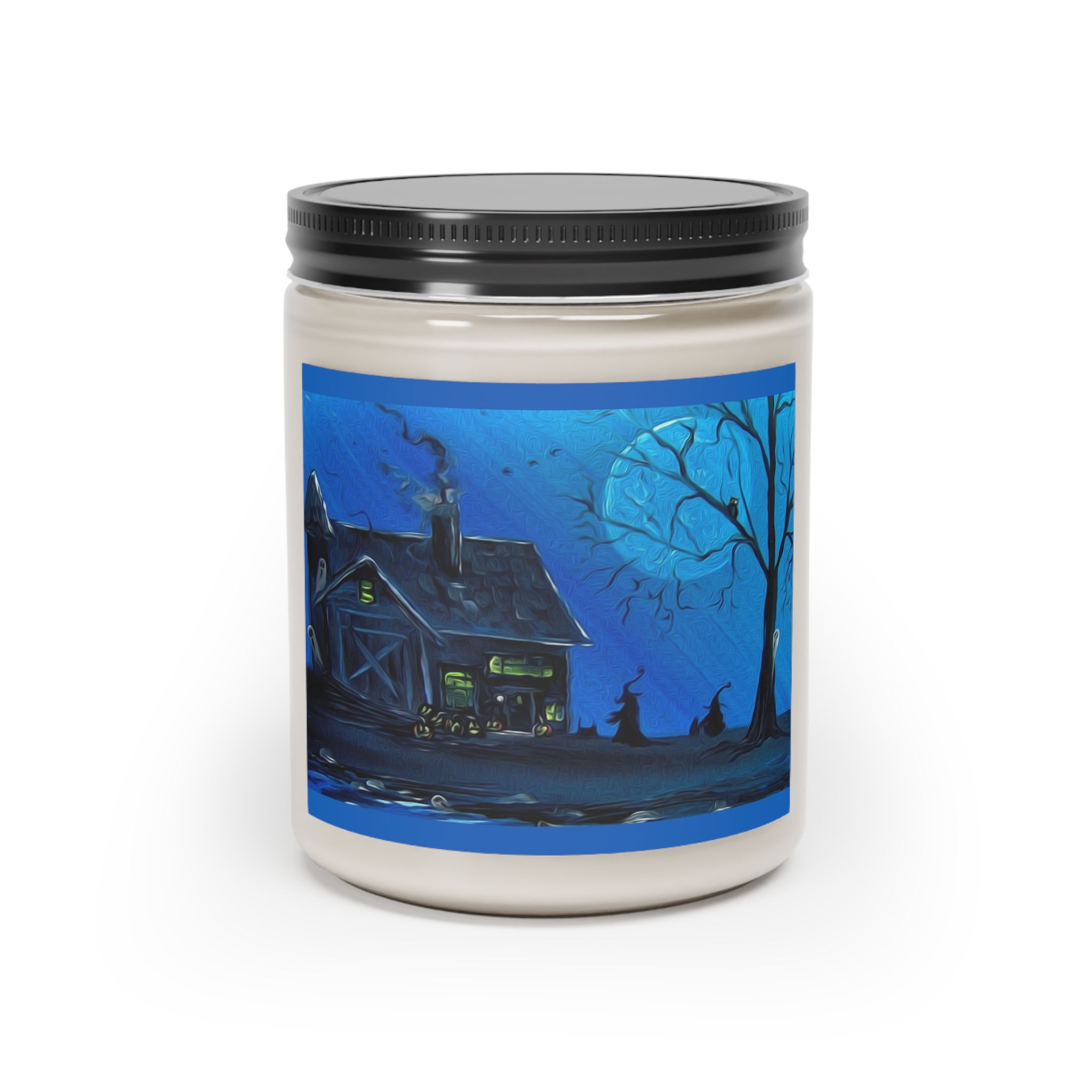 Blue Halloween Night Scented Candle 9oz Spooky Moonlight Witch Cabin House