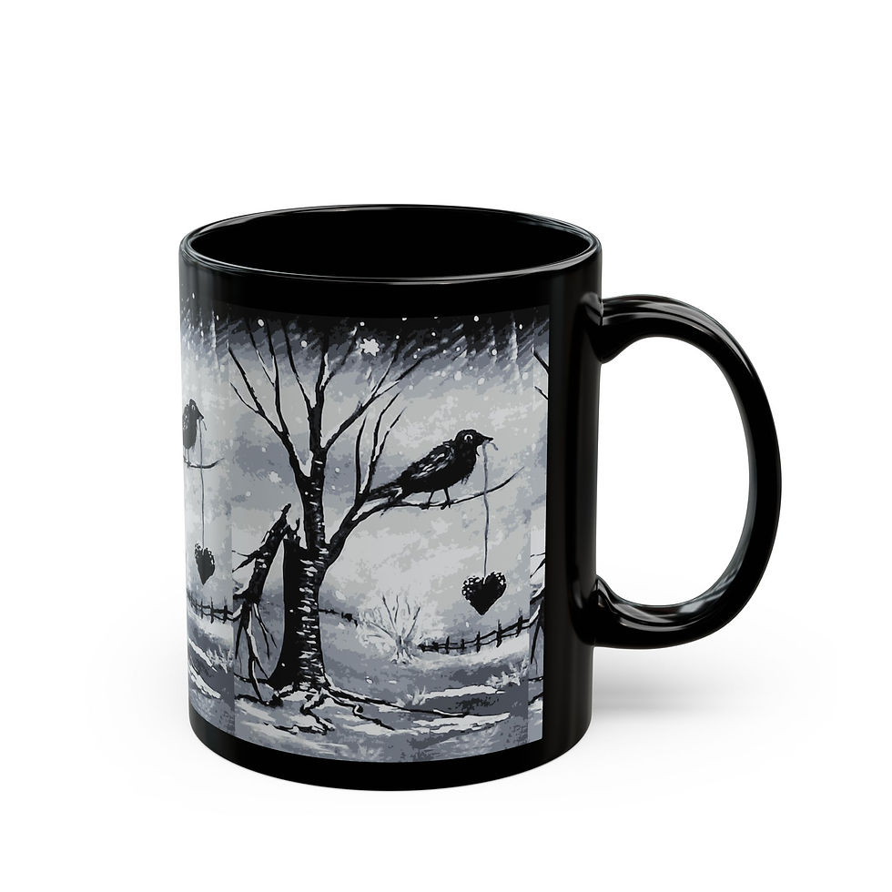 Thumbnail: Winter Crow Landscape Heat Tree Mug Black Ceramic Coffee Cup by Melody Lane