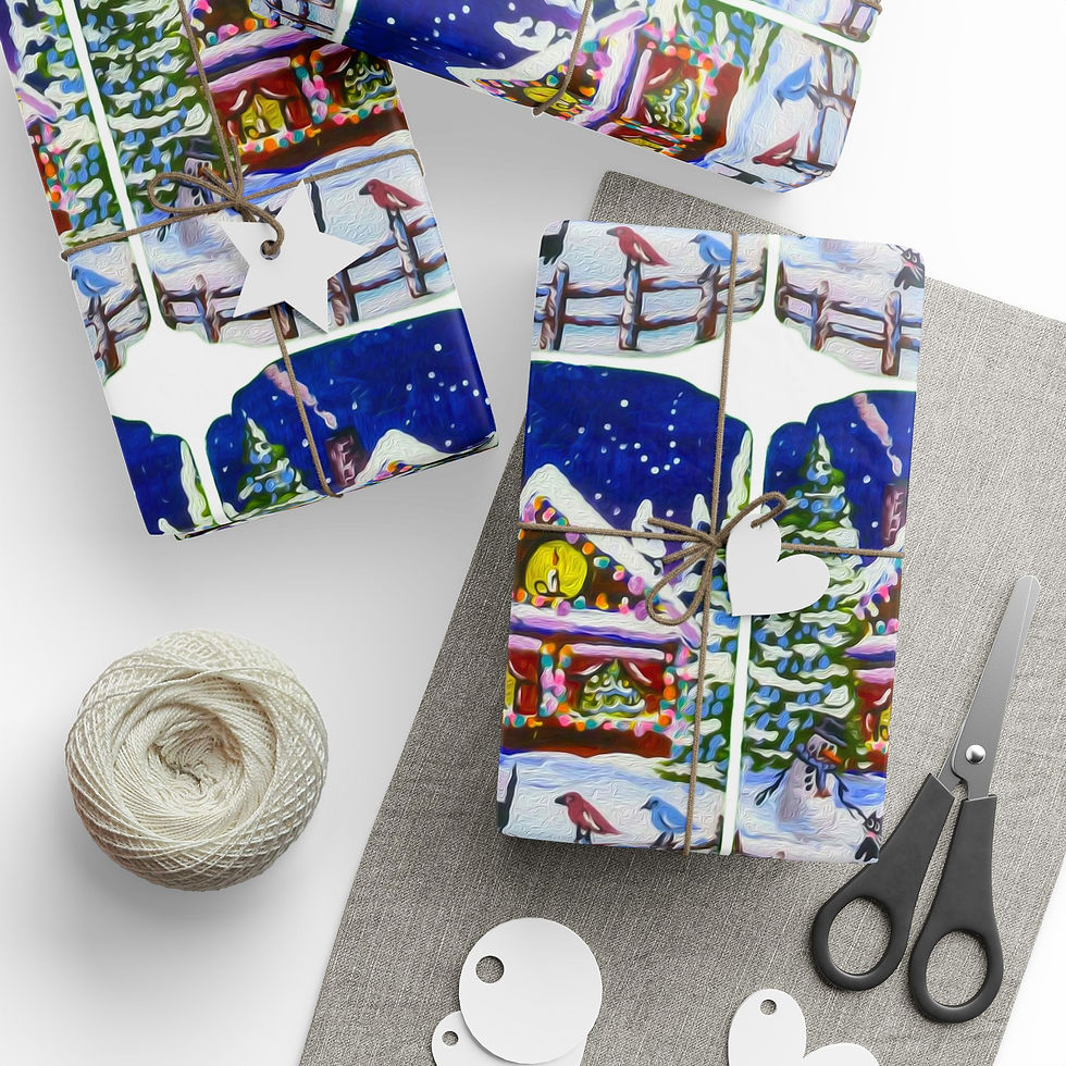Thumbnail: Winter Cabin Christmas Wrapping Paper - Cozy Snowy Cottage Gift Wrap