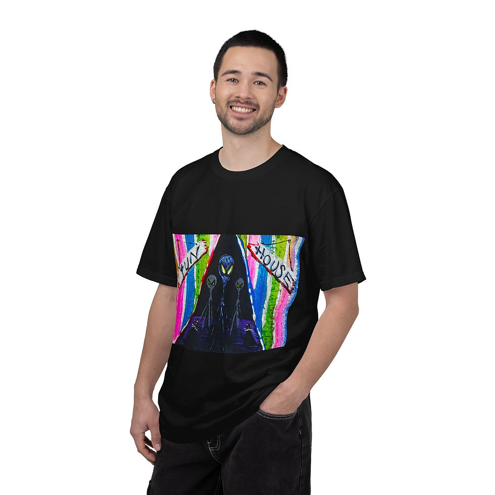 Thumbnail: Aliens Cats Fun House Carnival T-shirt Striped Circus Tent Theme by Melody Lane