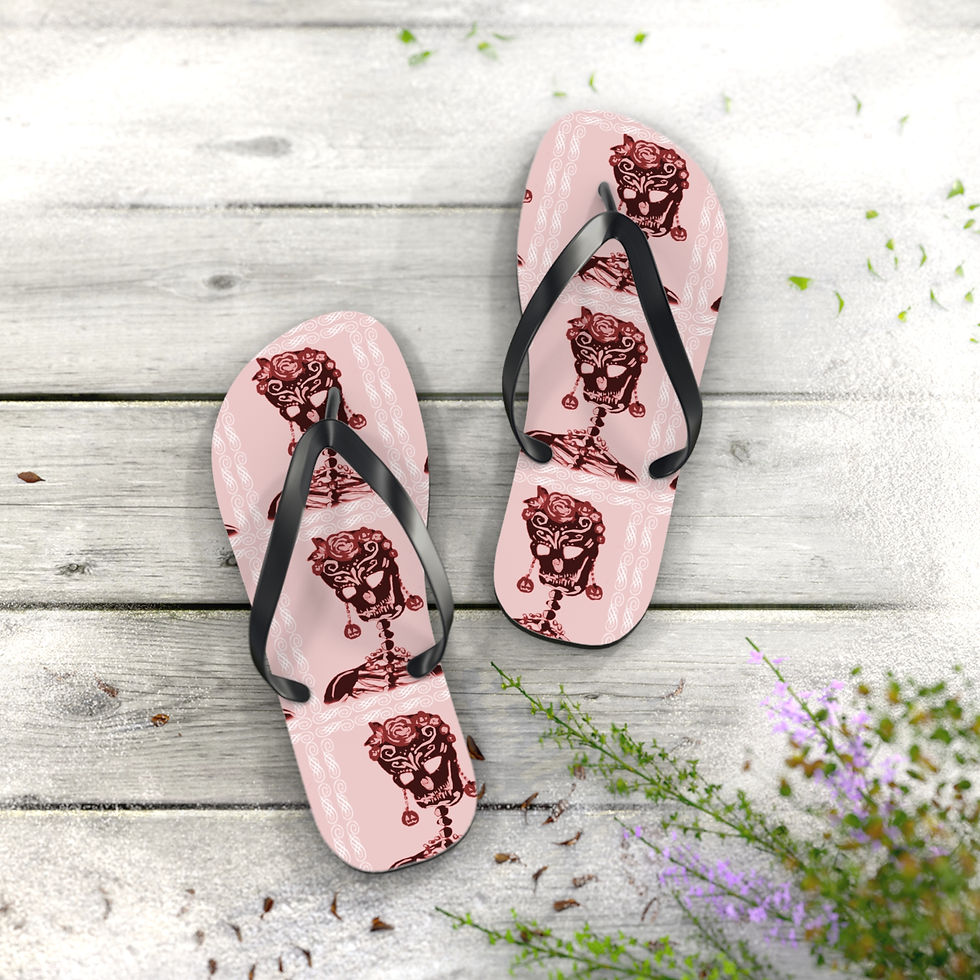 Thumbnail: Skeleton Rose Flip Flops Sugar Skull Diva Gothic Floral Skull Beach Sandals