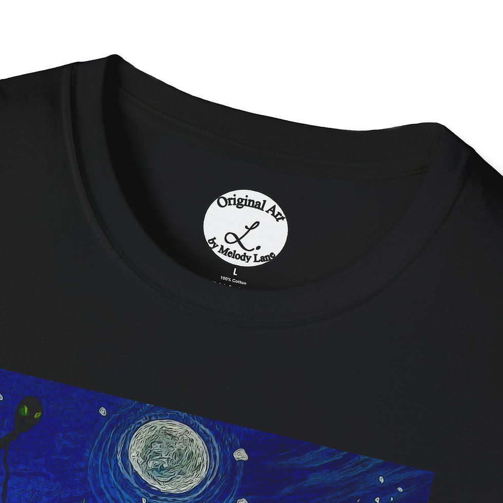 Thumbnail: UFO Abduction T-Shirt Alien Spaceship Night Sky Retro Road Scene by Melody Lane