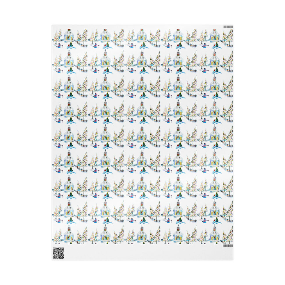 Thumbnail: Christmas Wrapping Paper Festive Snowy Church Pattern for Holiday Gift Wrap