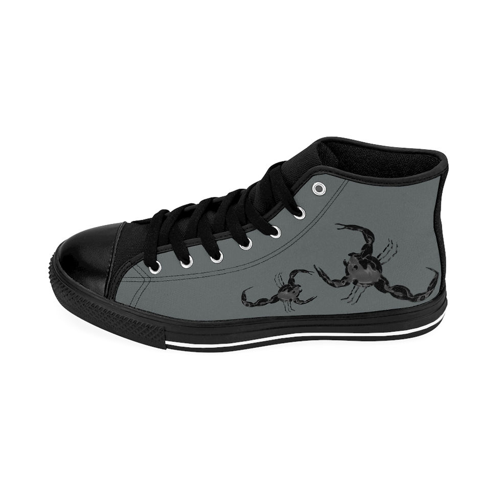 Thumbnail: Scorpion Fight Sneakers High Top Canvas Shoes Black On Grey by Melody Lane