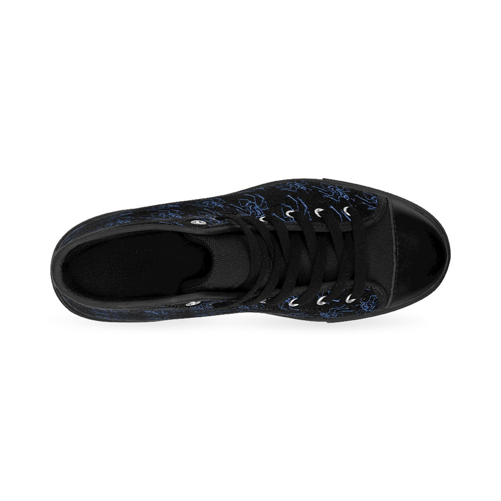 Thumbnail: High-Top Sneakers Skeletal Spiders Navy Blue Flame Pattern Classic Canvas Shoes