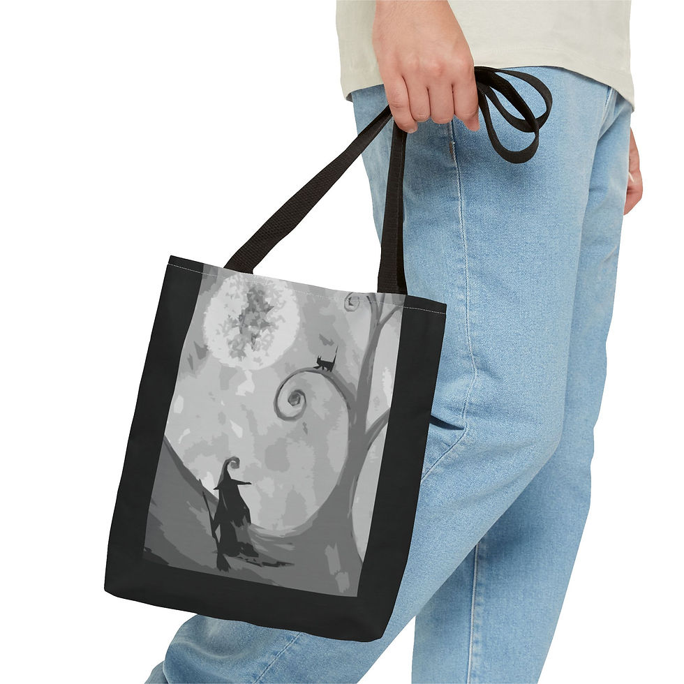Thumbnail: Tote Bag Gothic Moon Cat Witch Full Moon Spooky Halloween Tree