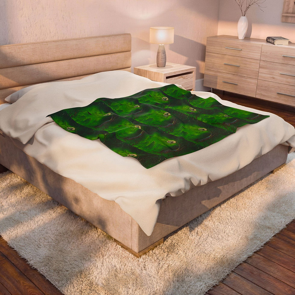 Thumbnail: Green Moonlit Forest Plush Blanket Velveteen Cozy Throw with Moon Tree Crow