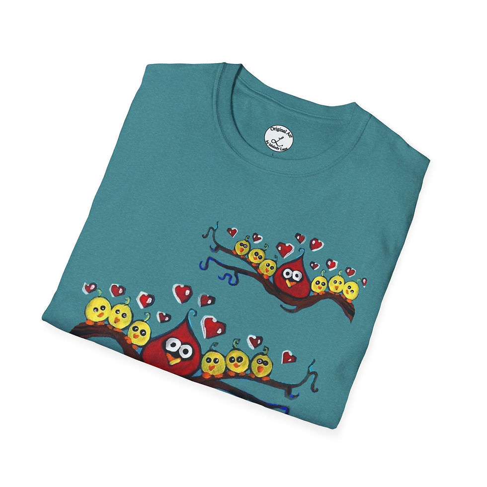 Thumbnail: Cartoon Teardrop Love Birds T-Shirt Hearts momma and babies By Melody Lane 