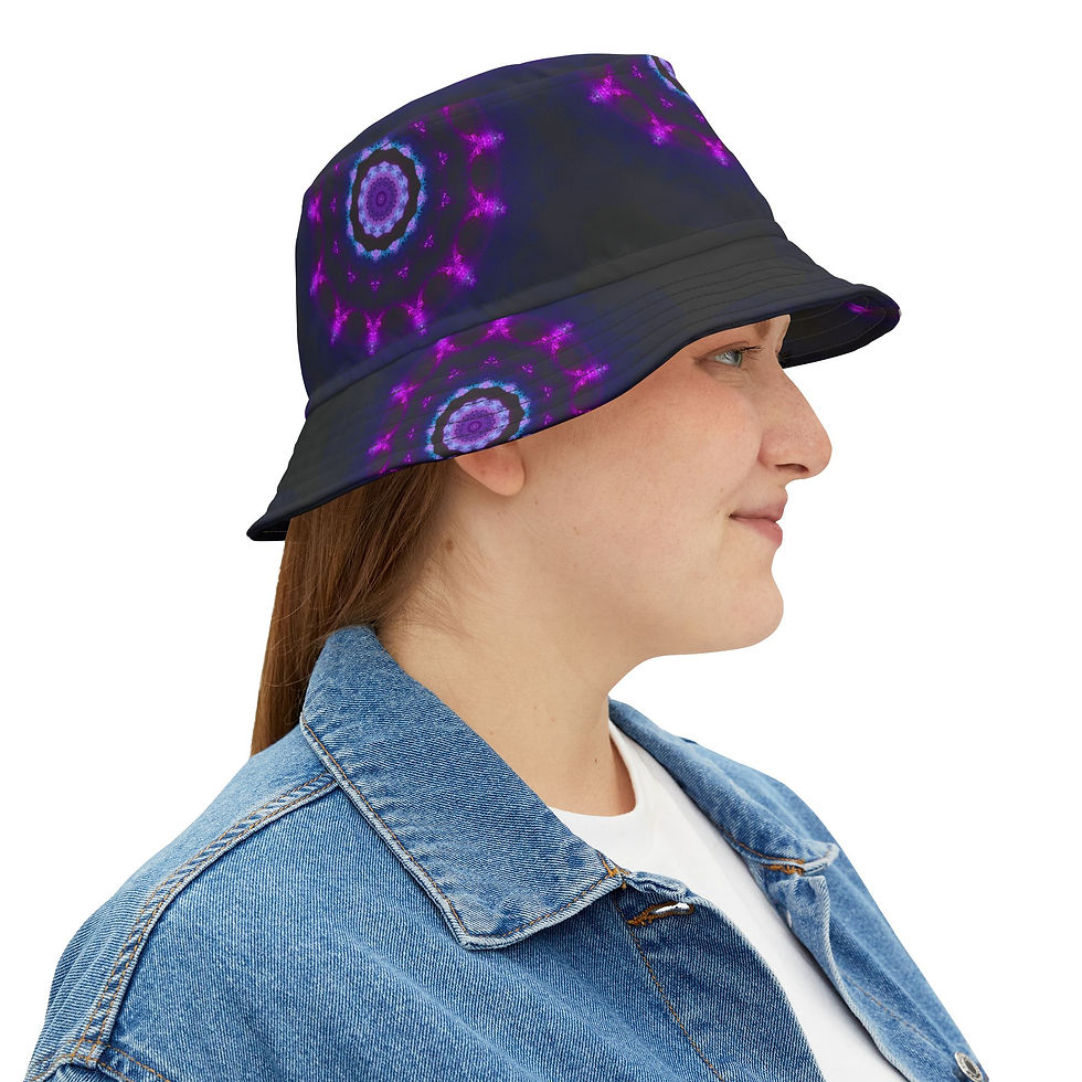 Thumbnail: Psychedelic Kaleidoscope Bucket Hat Mandala Purple Black All-Over Print