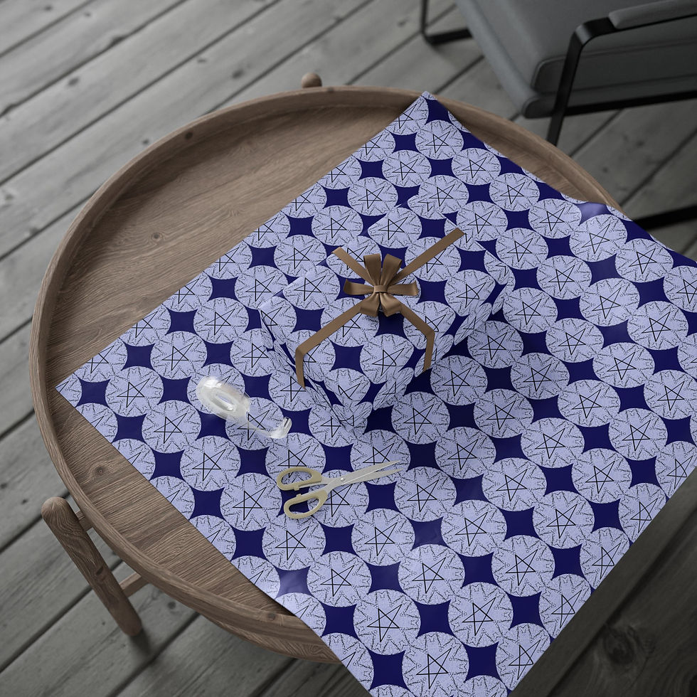 Thumbnail: Geometric 7 Point Star Wrapping Paper Pentagram Navy & Lavender Gift Wrap
