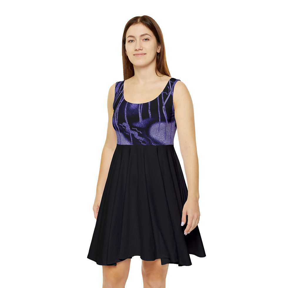 Thumbnail: Women's Skater Dress all over print Winter Forest purple black by Melody Lane