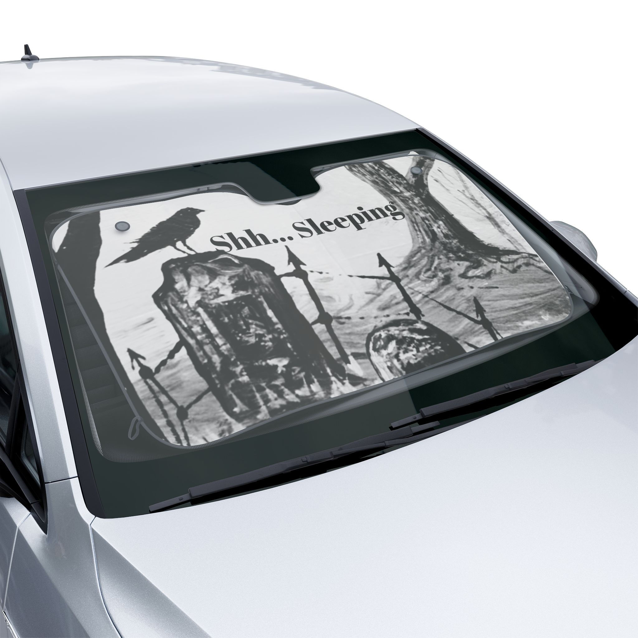 Gothic Raven Shh... Sleeping Car Sun Shade Humor Windshield Visor Tired Traveler