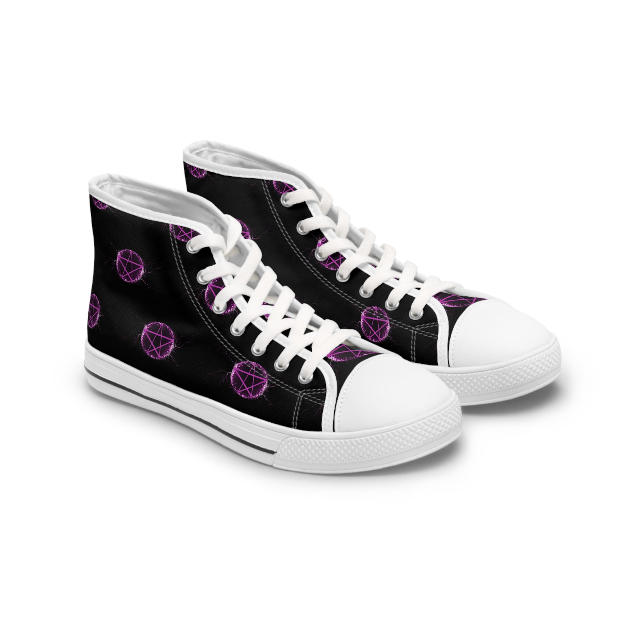 Women's High Top Sneakers Black Gothic Purple Pentagram Lightning Canvas Shoes