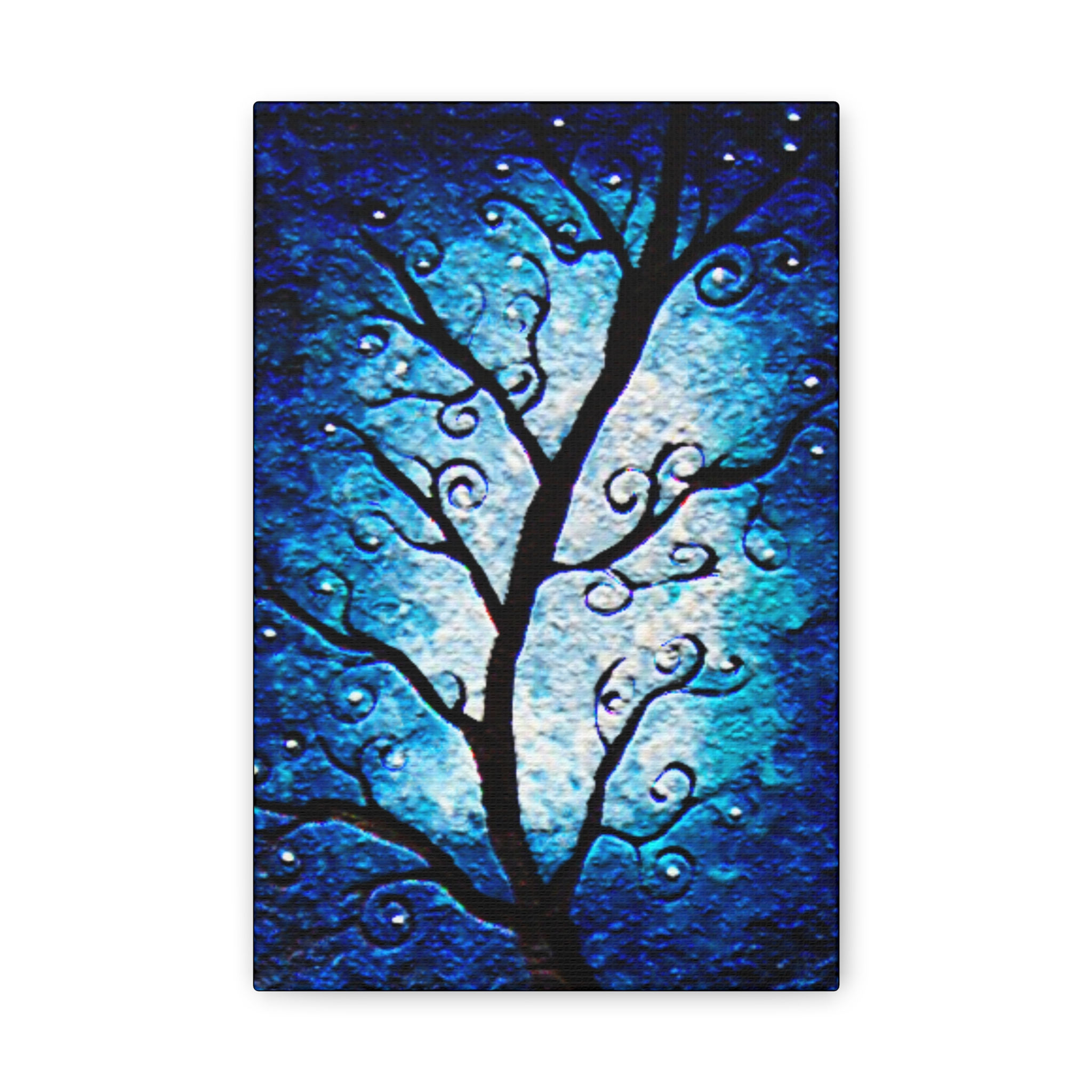 Mystic Blue Tree Canvas Wall Art Night Sky Starry Moonlight