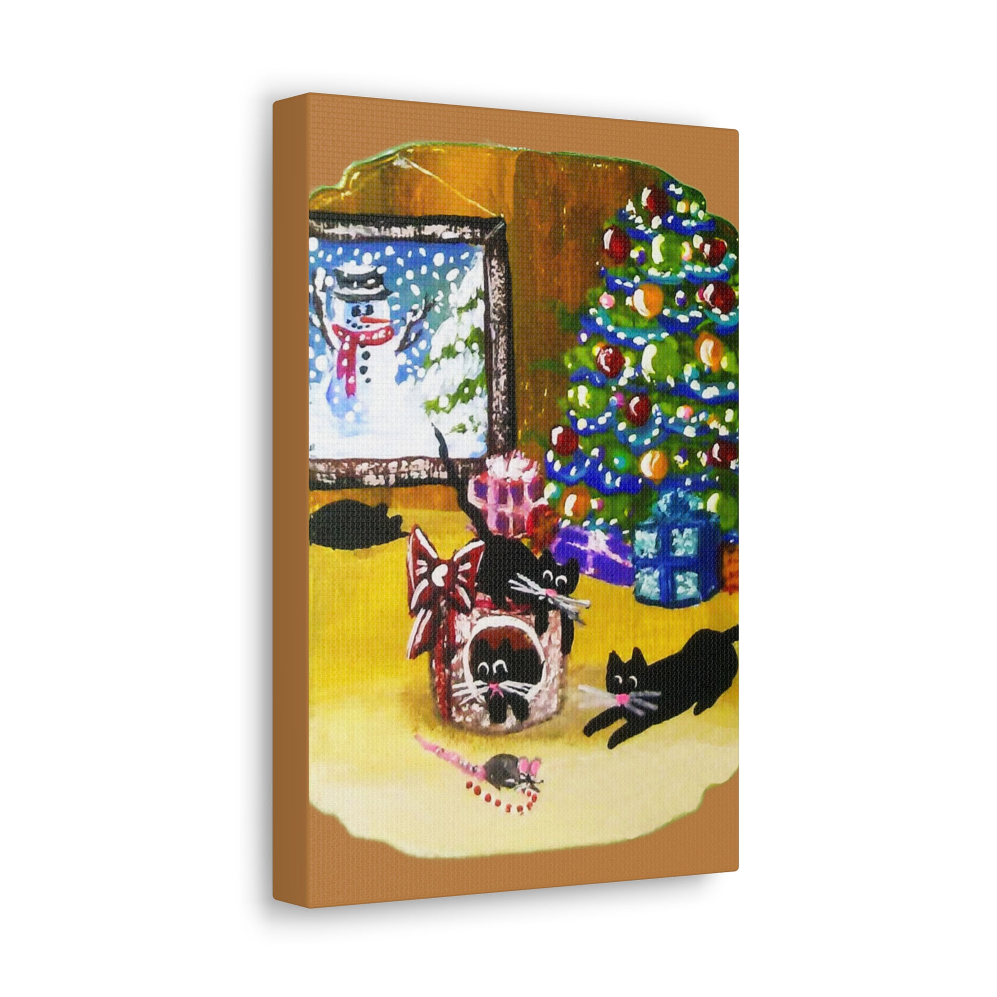 Christmas Cat Canvas Print — Festive Tree & Playful Kittens Holiday Wall Art