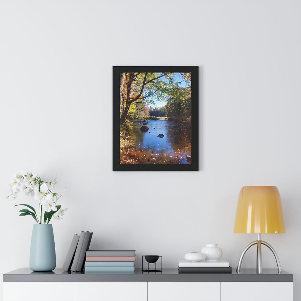 Thumbnail: Framed Vertical Poster Tranquil Forest River Autumn Maine Landscape Wall Art 