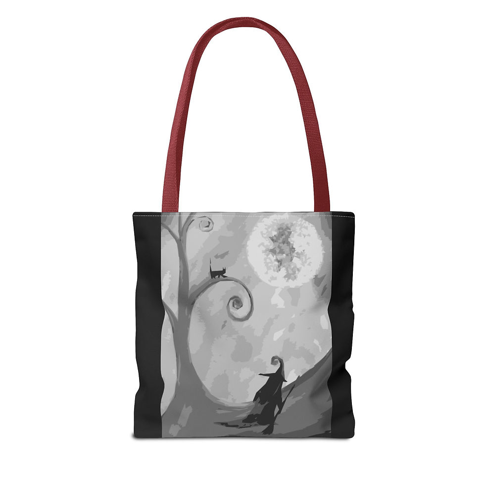 Thumbnail: Tote Bag Gothic Moon Cat Witch Full Moon Spooky Halloween Tree