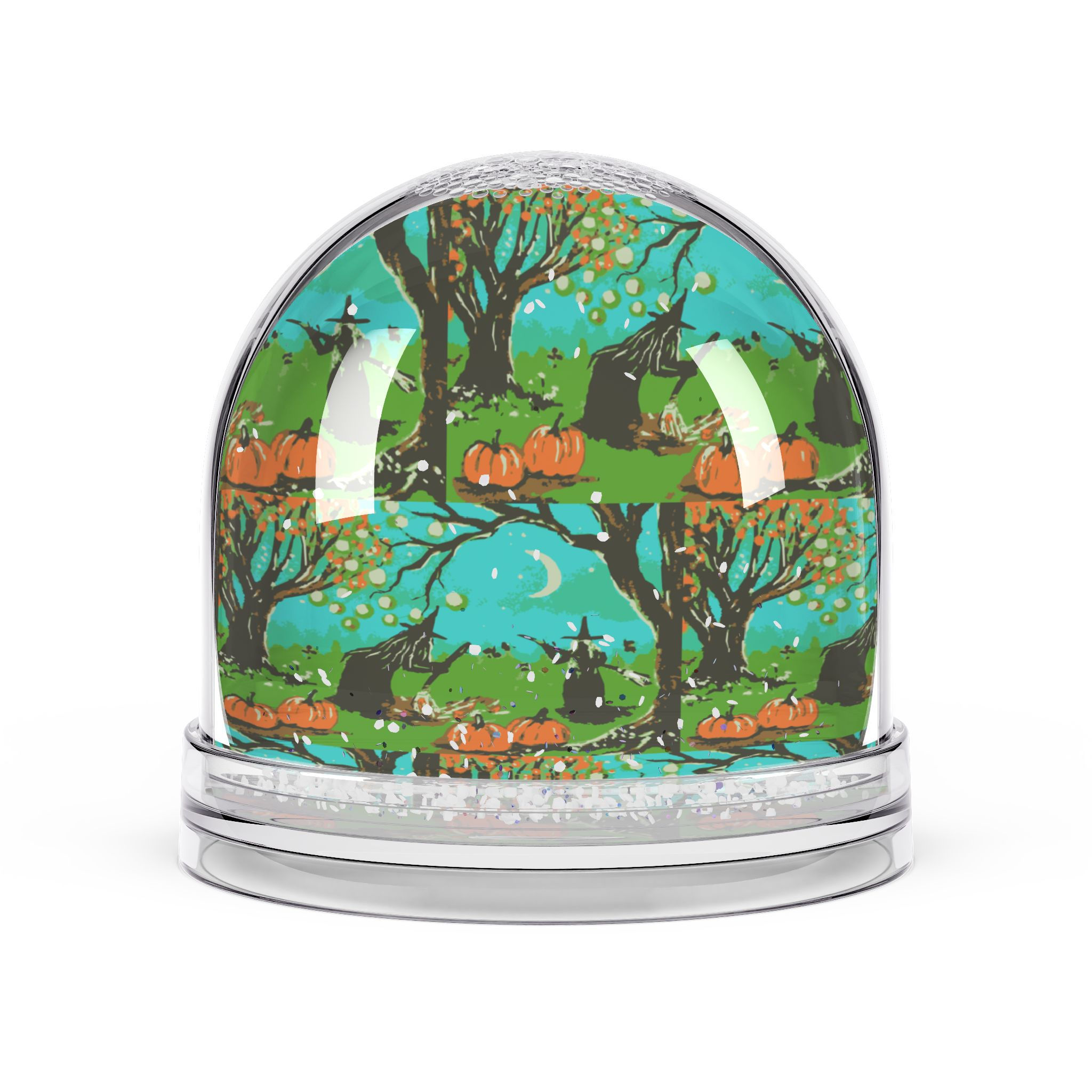Autumn Witch Snow Globe Whimsical Pumpkin Nightfall Décor Original Art