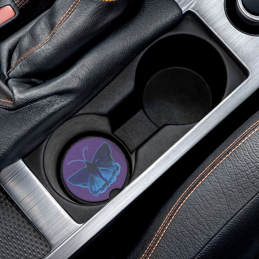 Thumbnail: Butterfly Soapstone Car Coaster — Purple Neon Moth Drink Holder